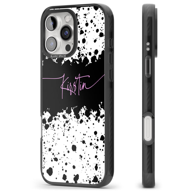 iPhone 16 Pro Max Personalised Black & White Paint Splatters Black Impact Phone Case