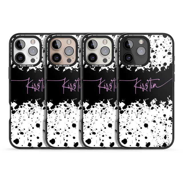 iPhone 16 Pro Max Personalised Black & White Paint Splatters Black Impact Phone Case