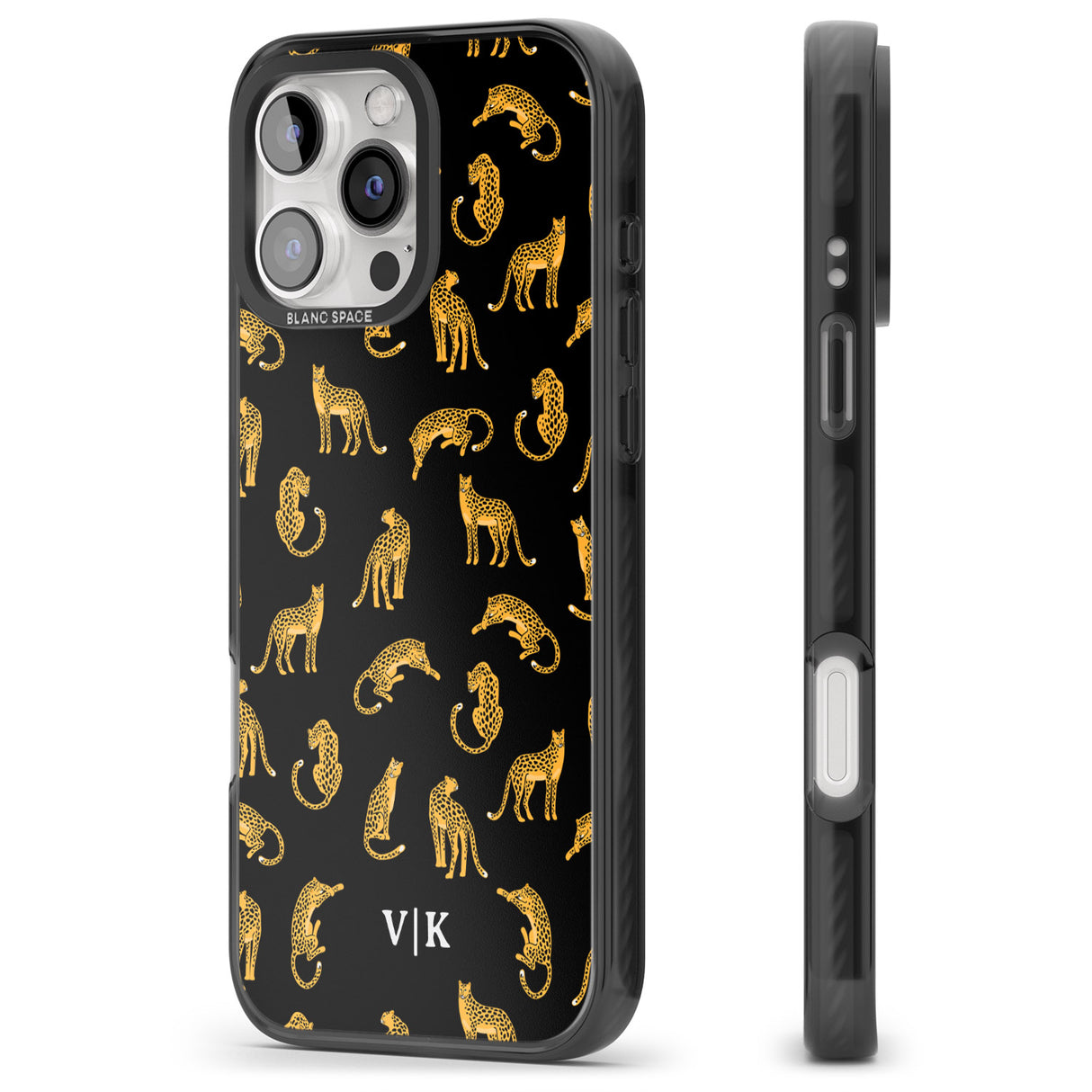 iPhone 16 Pro Max Personalised Cheetah Pattern: Black Black Impact Phone Case