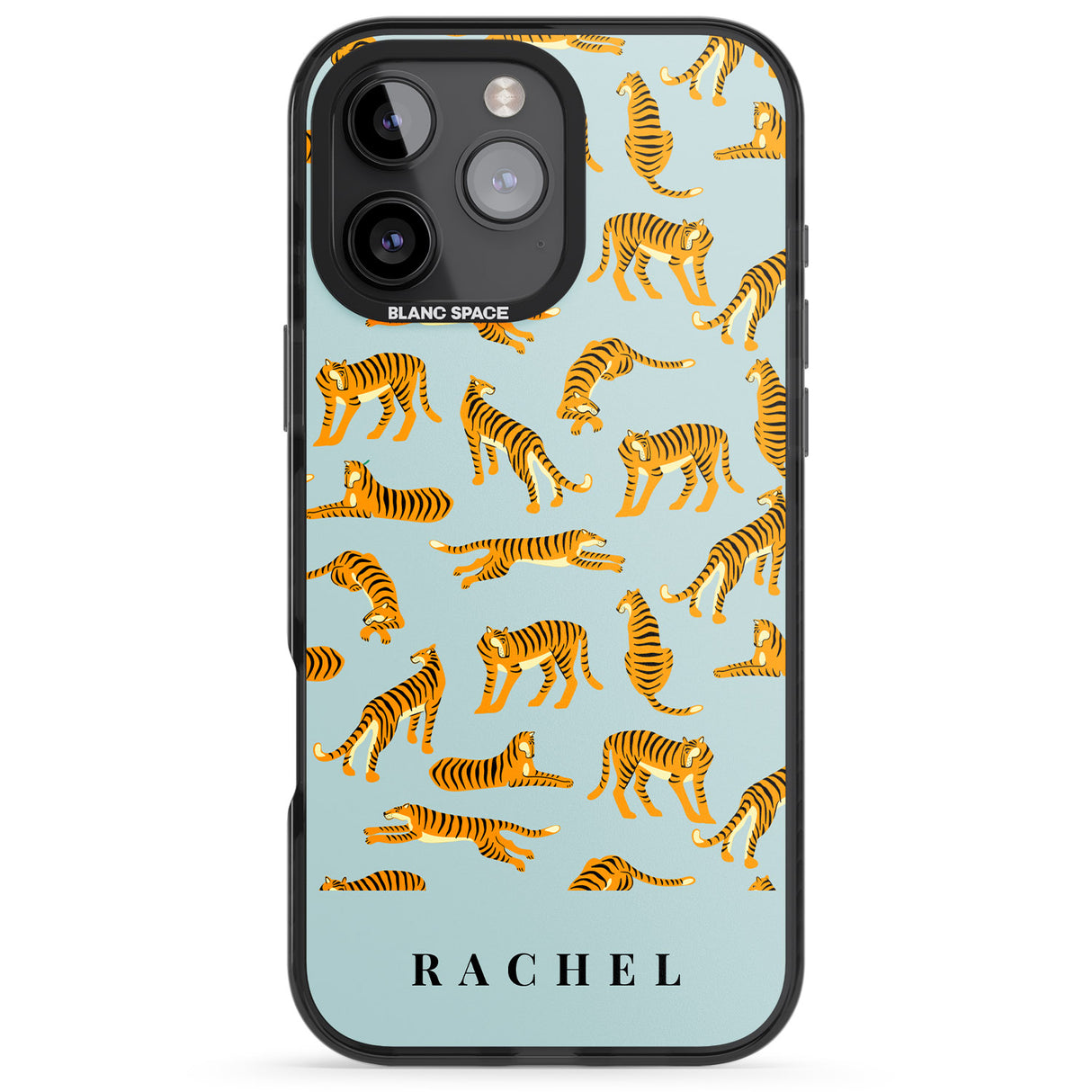 iPhone 16 Pro Max Personalised Tiger Pattern: Turquoise Blue Black Impact Phone Case