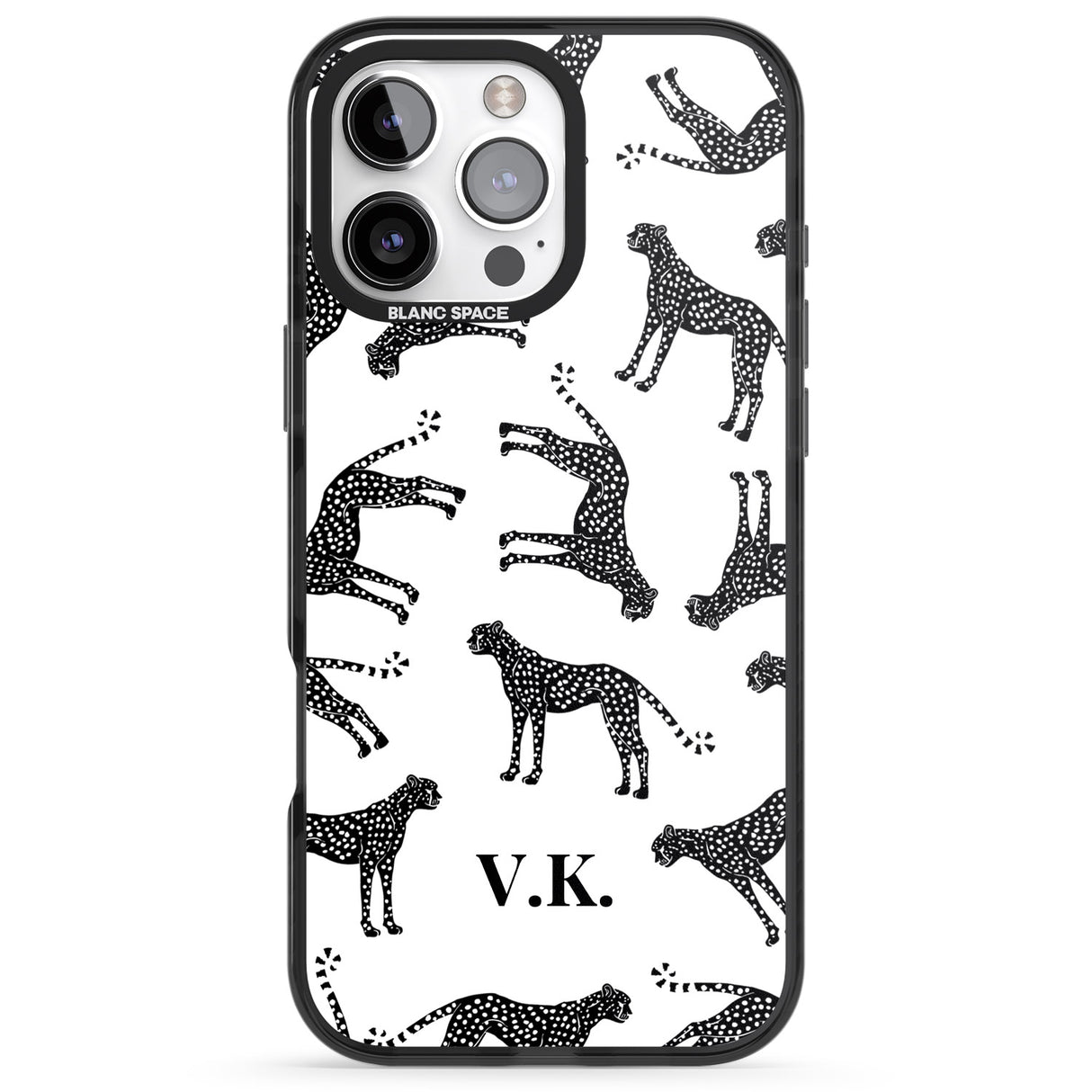 iPhone 16 Pro Max Personalised Cheetah Black & White Black Impact Phone Case