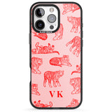 iPhone 16 Pro Max Personalised Red Tiger Outlines on Pink Black Impact Phone Case