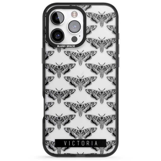 iPhone 16 Pro Max Personalised Hawk Moth Pattern Black Impact Phone Case