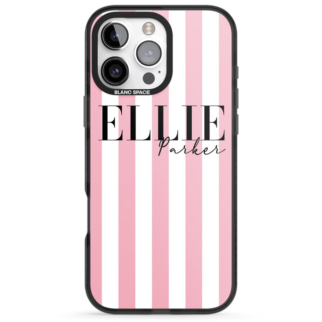 iPhone 16 Pro Max Personalised Pink Stripes Black Impact Phone Case