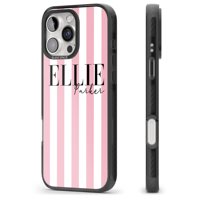 iPhone 16 Pro Max Personalised Pink Stripes Black Impact Phone Case