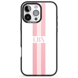 iPhone 16 Pro Max Personalised Minimal Pink Stripes Black Impact Phone Case