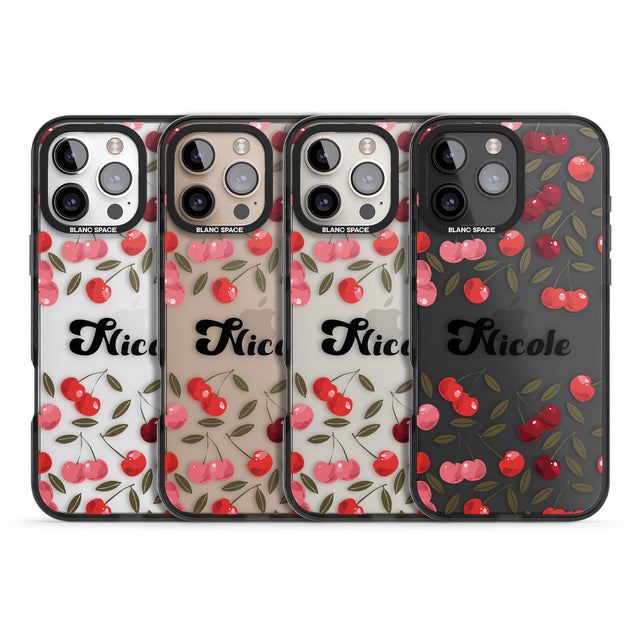 iPhone 16 Pro Max Personalised Cherry Pattern Black Impact Phone Case + Magsafe