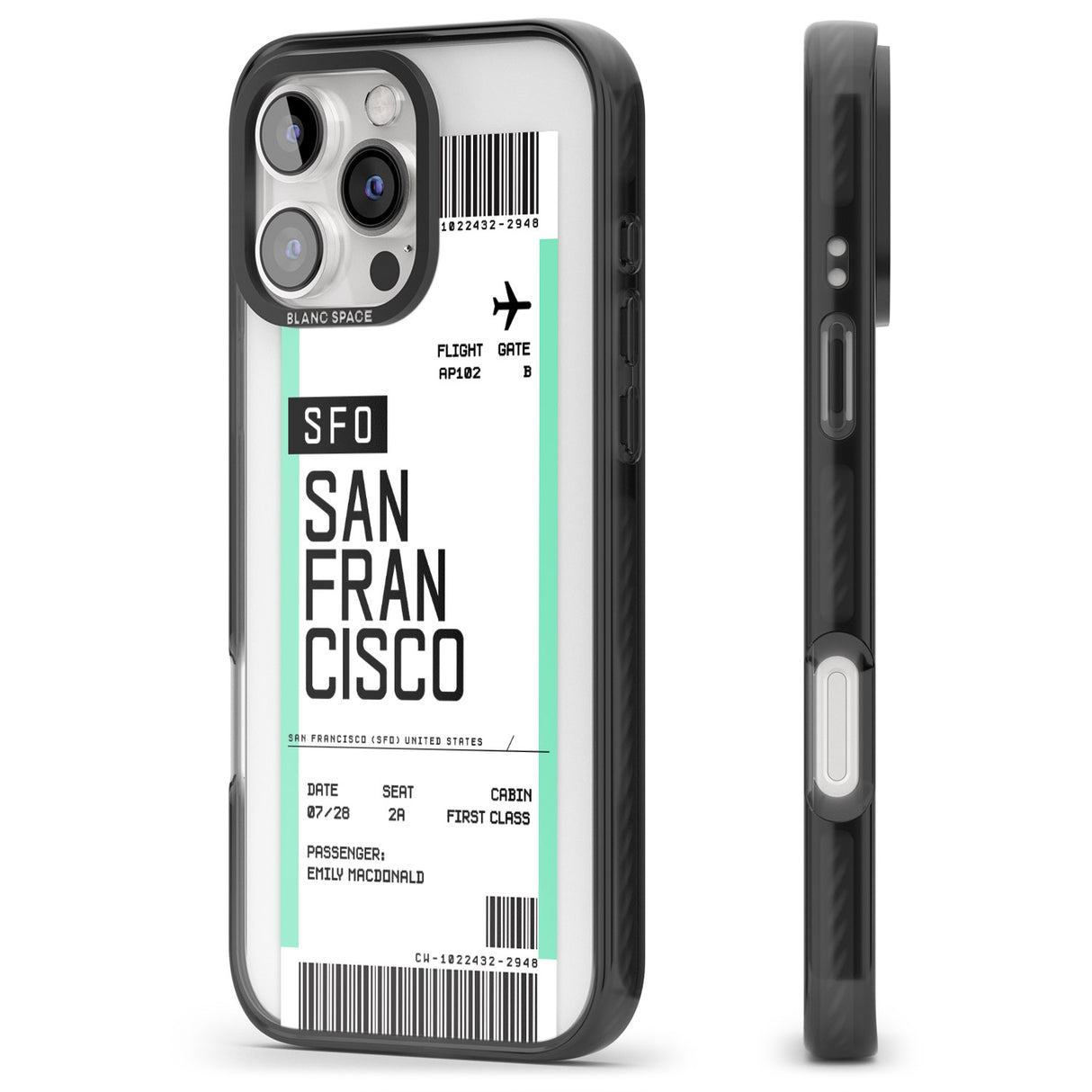 iPhone 16 Pro Max Personalised San Francisco Boarding Pass Black Impact Phone Case