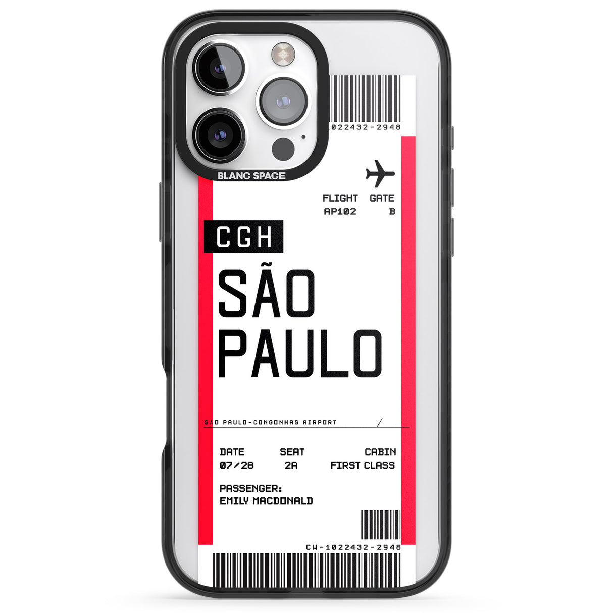 iPhone 16 Pro Max Personalised São Paulo Boarding Pass Black Impact Phone Case