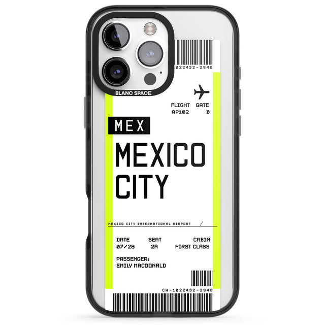 iPhone 16 Pro Max Personalised Mexico City Boarding Pass Black Impact Phone Case