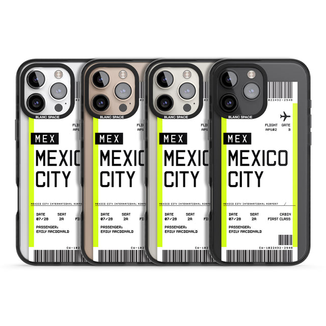 iPhone 16 Pro Max Personalised Mexico City Boarding Pass Black Impact Phone Case