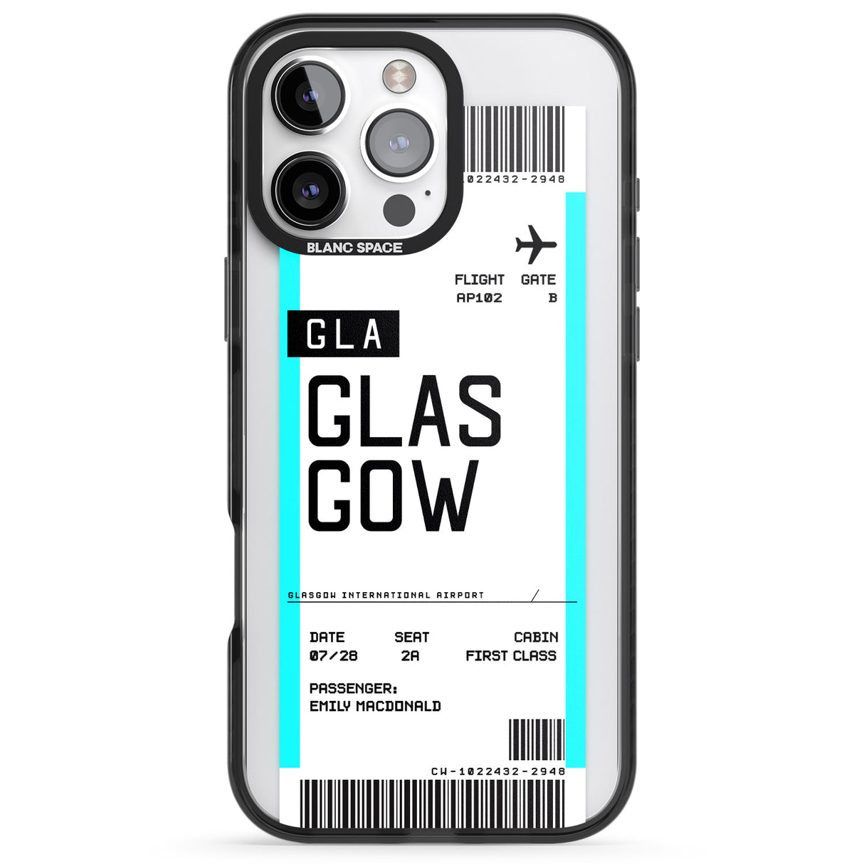 iPhone 16 Pro Max Personalised Glasgow Boarding Pass Black Impact Phone Case