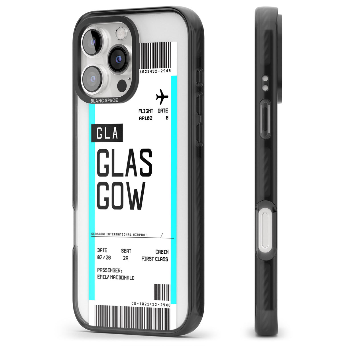 iPhone 16 Pro Max Personalised Glasgow Boarding Pass Black Impact Phone Case