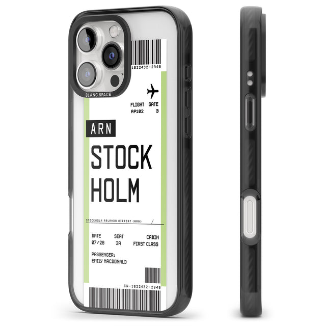 iPhone 16 Pro Max Personalised Stockholm Boarding Pass Black Impact Phone Case