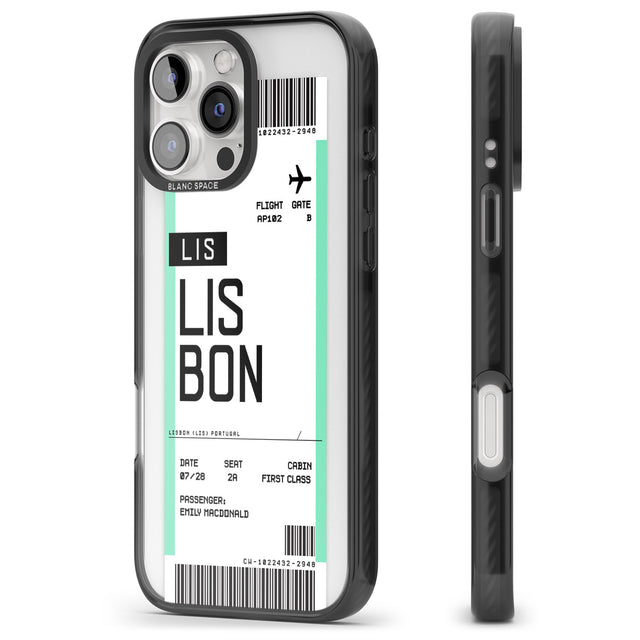 iPhone 16 Pro Max Personalised Lisbon Boarding Pass Black Impact Phone Case