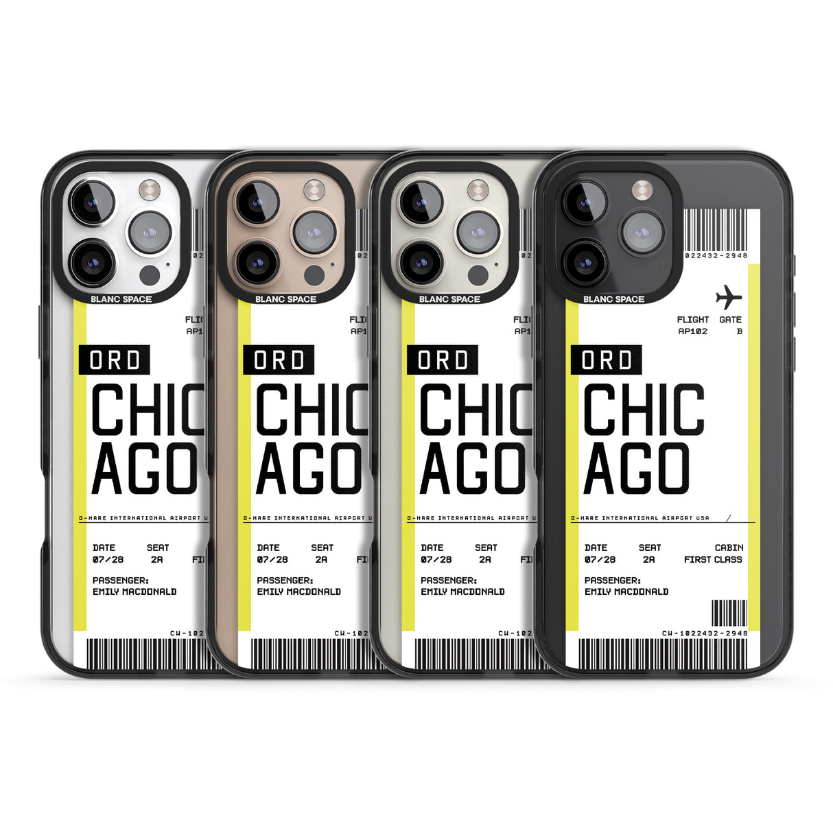 iPhone 16 Pro Max Personalised Chicago Boarding Pass Black Impact Phone Case