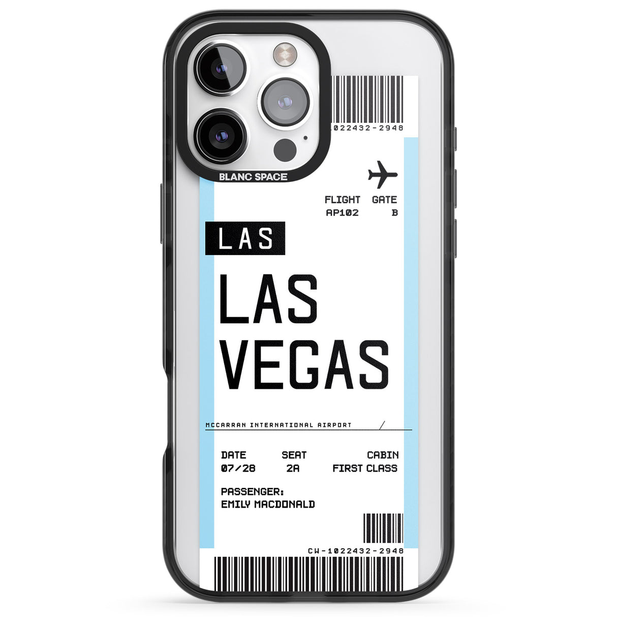 iPhone 16 Pro Max Personalised Las Vegas Boarding Pass Black Impact Phone Case