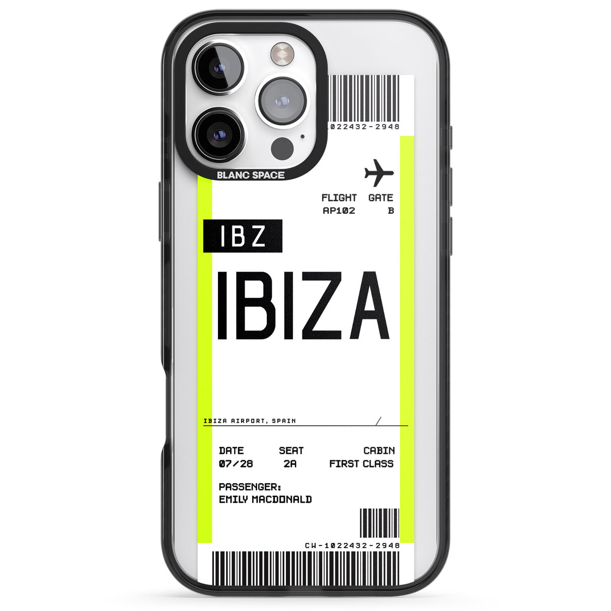 iPhone 16 Pro Max Personalised Ibiza Boarding Pass Black Impact Phone Case