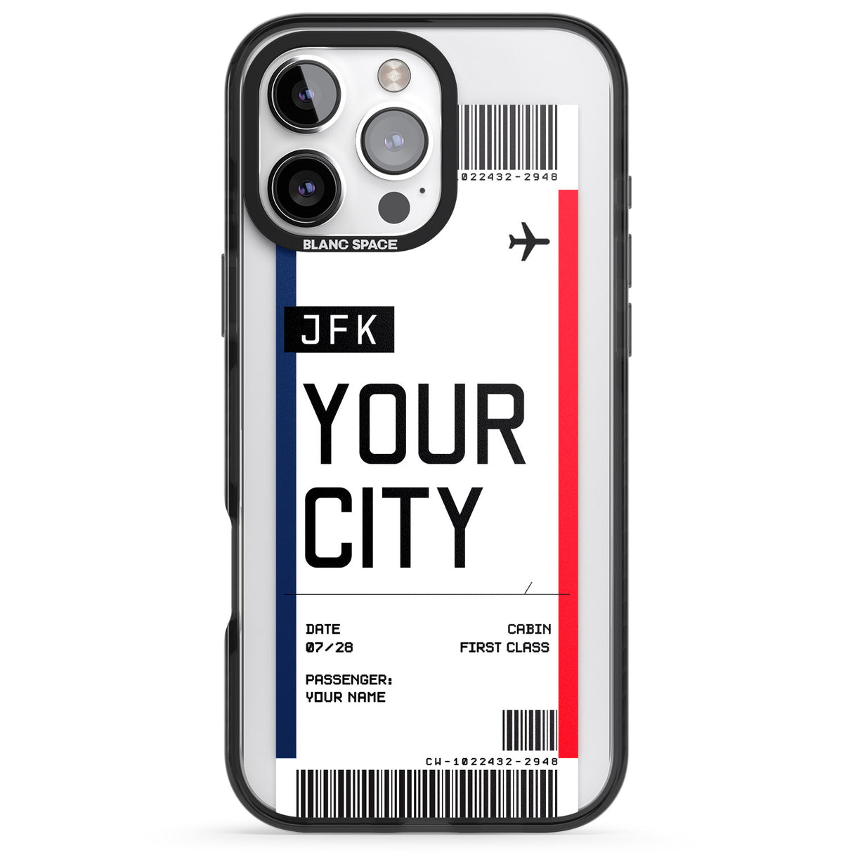 iPhone 16 Pro Max Personalised Create Your Own Boarding Pass Ticket Black Impact Phone Case