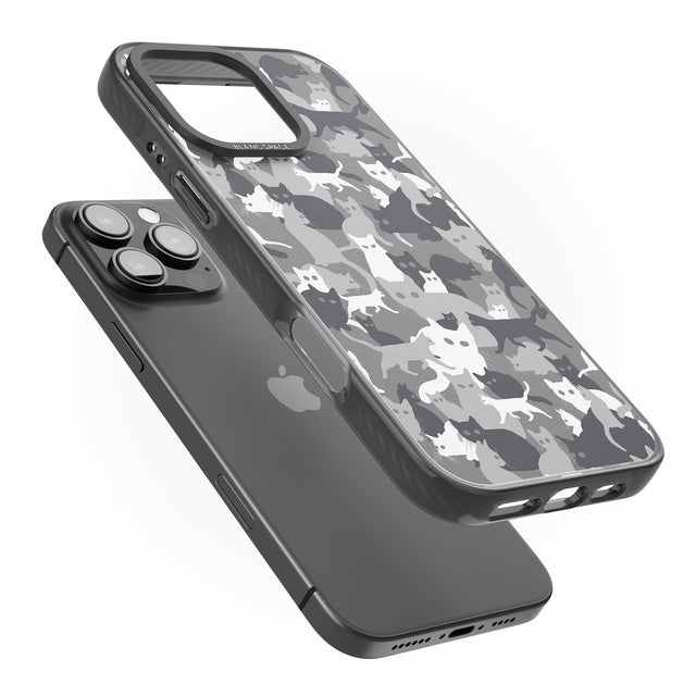 iPhone 16 Pro Max Dark Grey Cat Camouflage Pattern Black Impact Phone Case