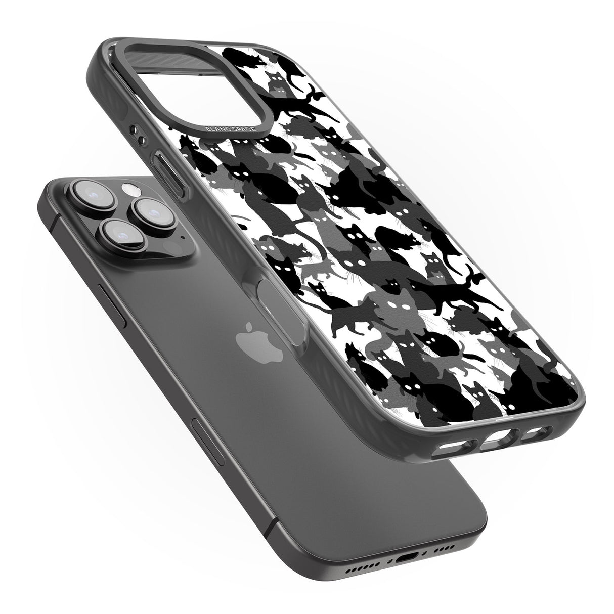 iPhone 16 Pro Max Black & White Cat Camouflage Black Impact Phone Case