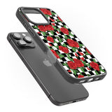 iPhone 16 Pro Max Checkered Pattern & Red Roses Black Impact Phone Case