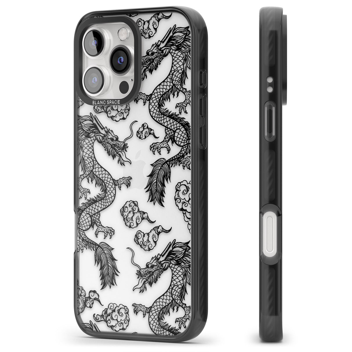 iPhone 16 Pro Max Black Dragon Pattern Black Impact Phone Case