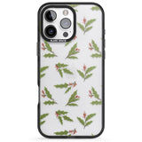 iPhone 16 Pro Max Christmas Holly Pattern Black Impact Phone Case