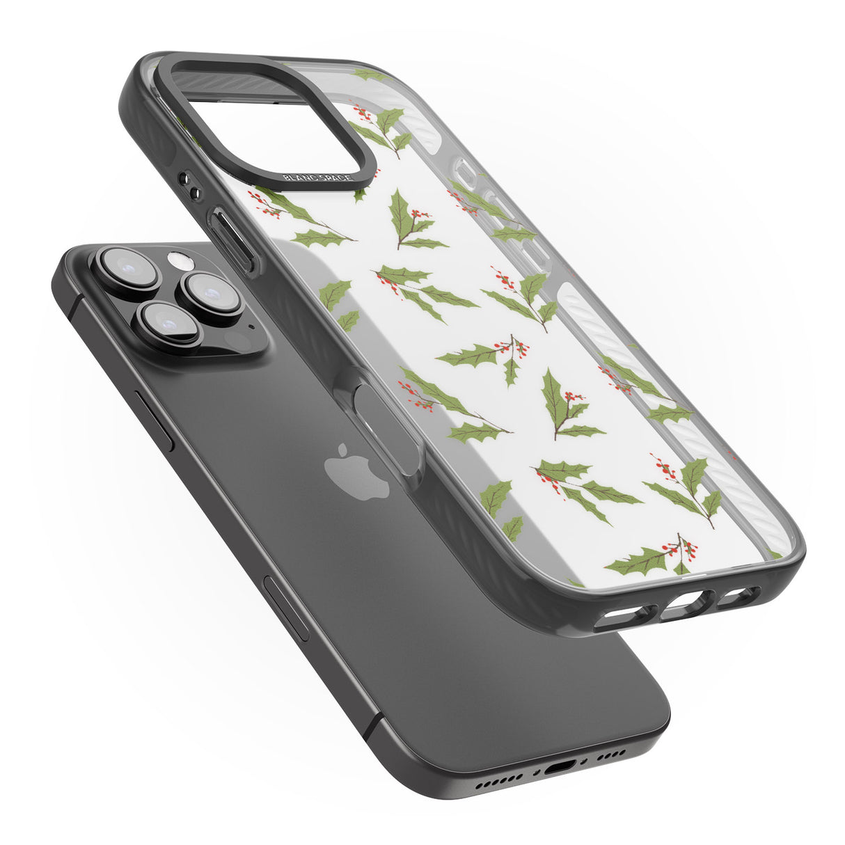 iPhone 16 Pro Max Christmas Holly Pattern Black Impact Phone Case