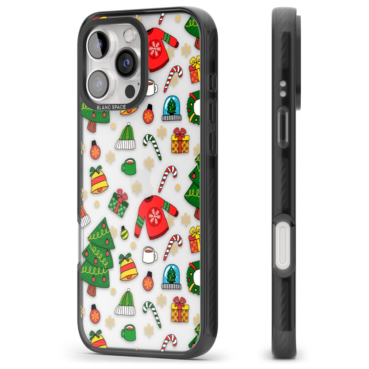 iPhone 16 Pro Max Christmas Mixture Pattern Black Impact Phone Case