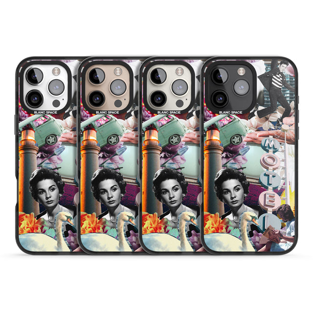 iPhone 16 Pro Max Vintage Collage: Retro Motel Black Impact Phone Case