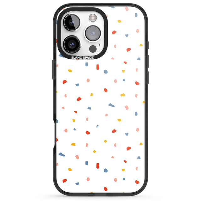 iPhone 16 Pro Max Confetti Print on Solid White Black Impact Phone Case