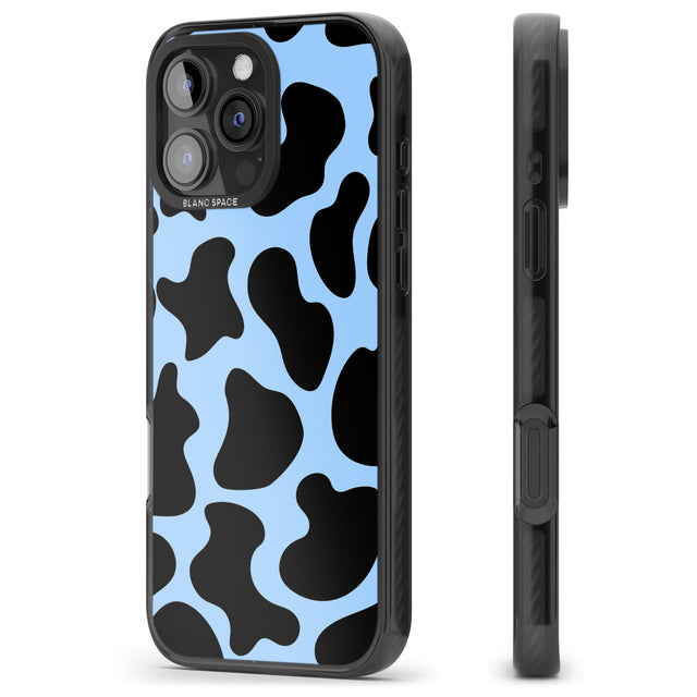 iPhone 16 Pro Max Blue and Black Cow Print Black Impact Phone Case