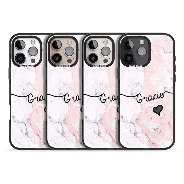 iPhone 16 Pro Max Pink Marble Black Impact Phone Case