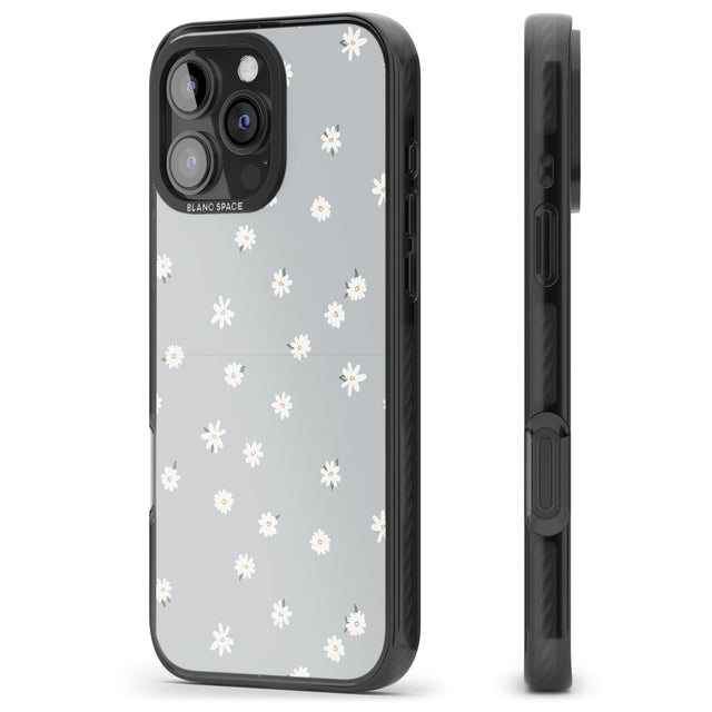 iPhone 16 Pro Max Painted Daisy Blue-Grey Cute Black Impact Phone Case