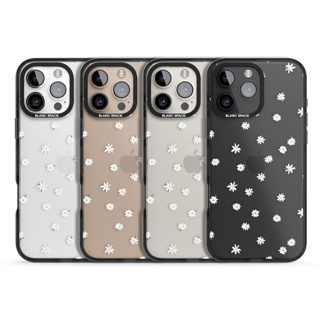 iPhone 16 Pro Max Painted Daises on Transparent Black Impact Phone Case