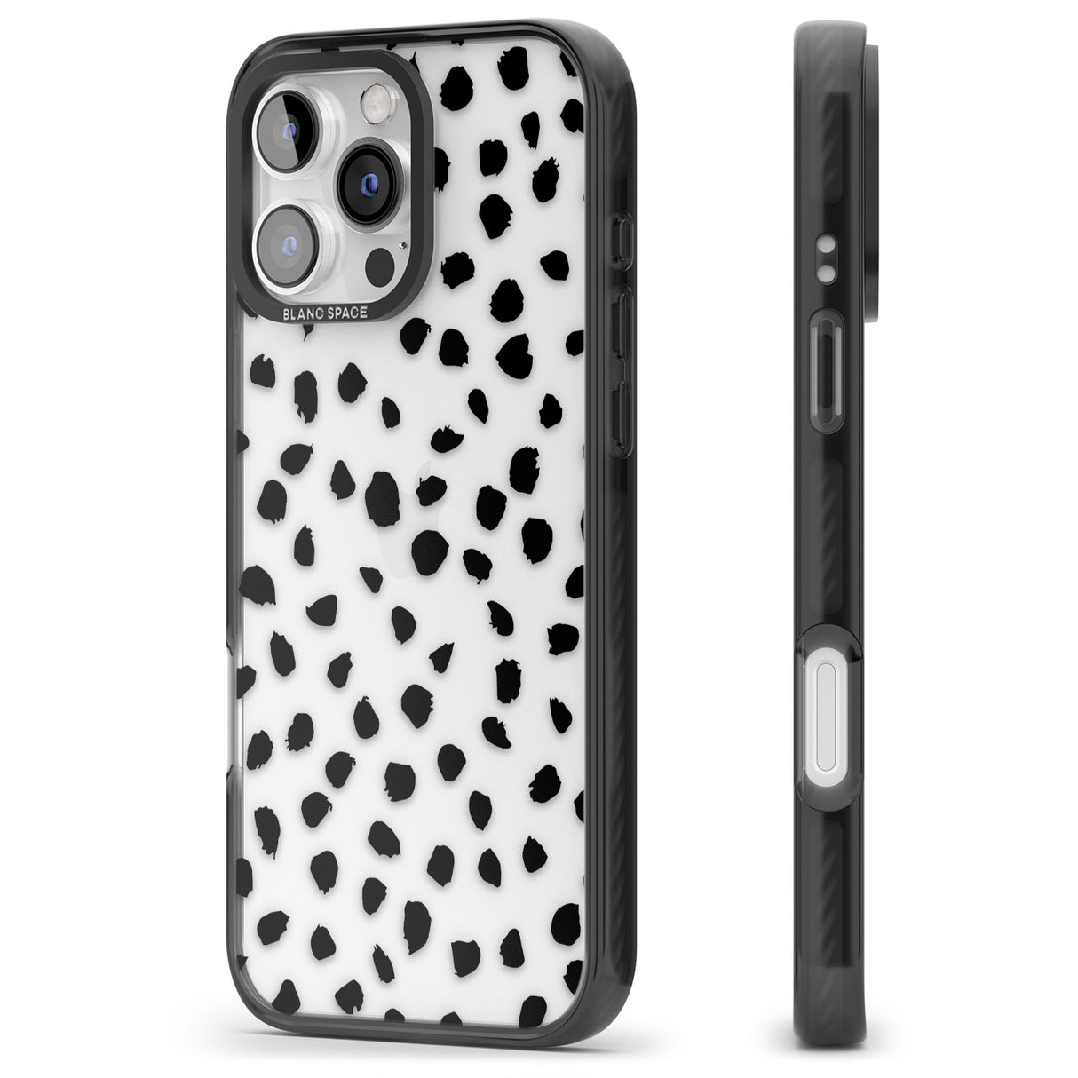 iPhone 16 Pro Max Black on Transparent Dalmatian Polka Dot Spots Black Impact Phone Case