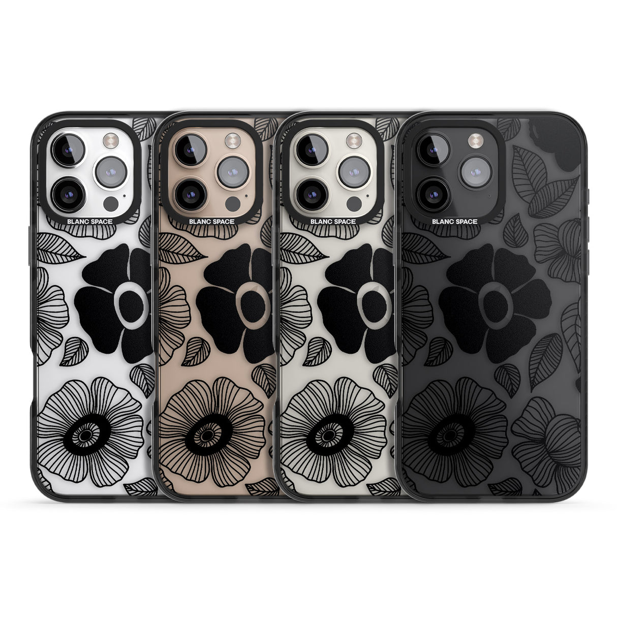 iPhone 16 Pro Max Black Flowers Black Impact Phone Case