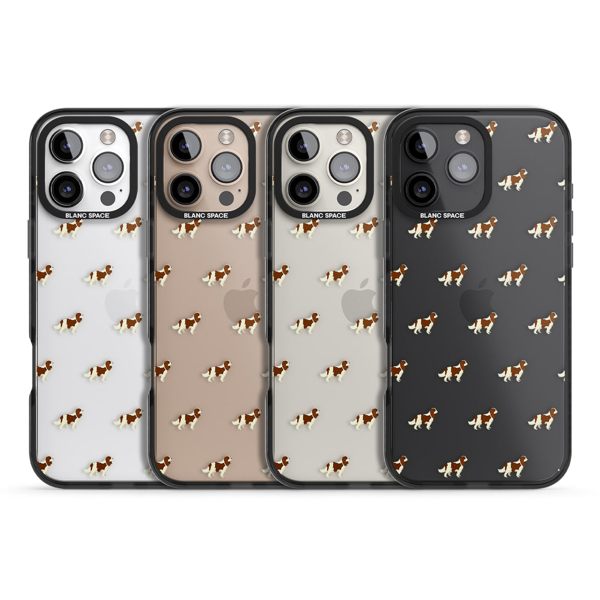 iPhone 16 Pro Max Cavalier King Charles Spaniel Pattern Clear Black Impact Phone Case