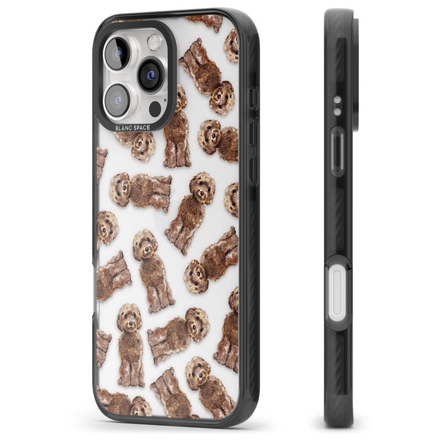 iPhone 16 Pro Max Cockapoo (Brown) Watercolour Dog Pattern Black Impact Phone Case