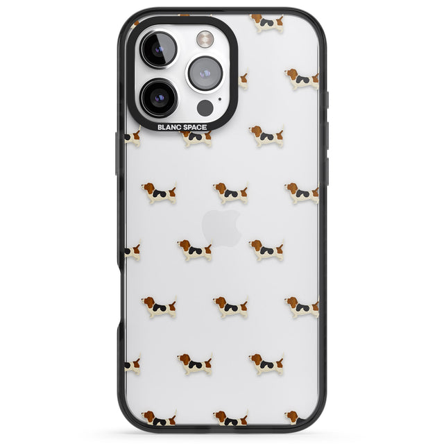 iPhone 16 Pro Max Basset Hound Dog Pattern Clear Black Impact Phone Case