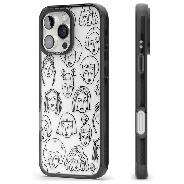 iPhone 16 Pro Max Girl Portrait Doodles Black Impact Phone Case