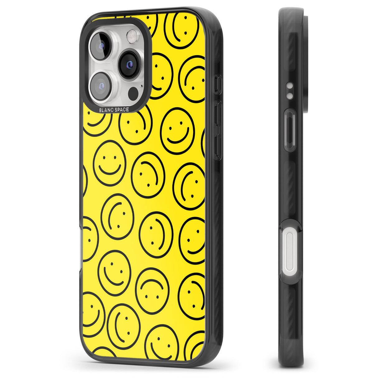 iPhone 16 Pro Max Happy Face Pattern Black Impact Phone Case