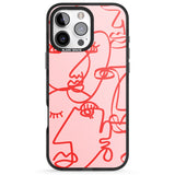 iPhone 16 Pro Max Abstract Continuous Line Faces Red on Pink Black Impact Phone Case