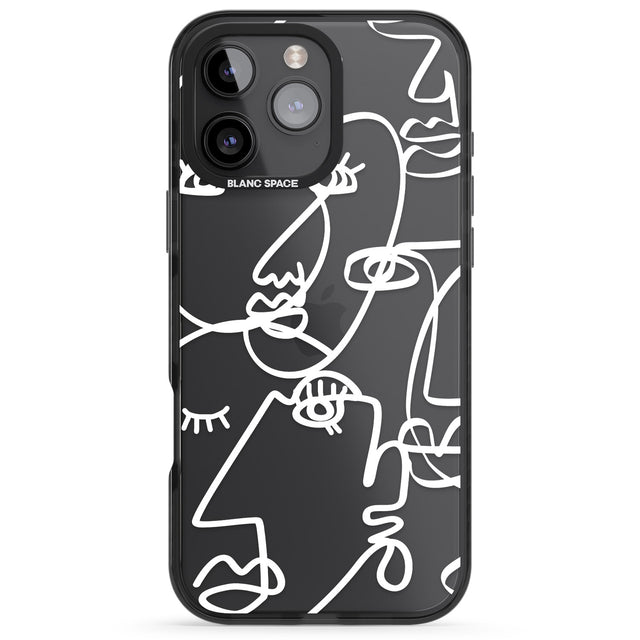 iPhone 16 Pro Max Abstract Continuous Line Faces White on Clear Black Impact Phone Case