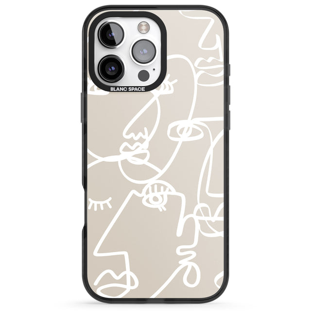 iPhone 16 Pro Max Abstract Continuous Line Faces White on Beige Black Impact Phone Case