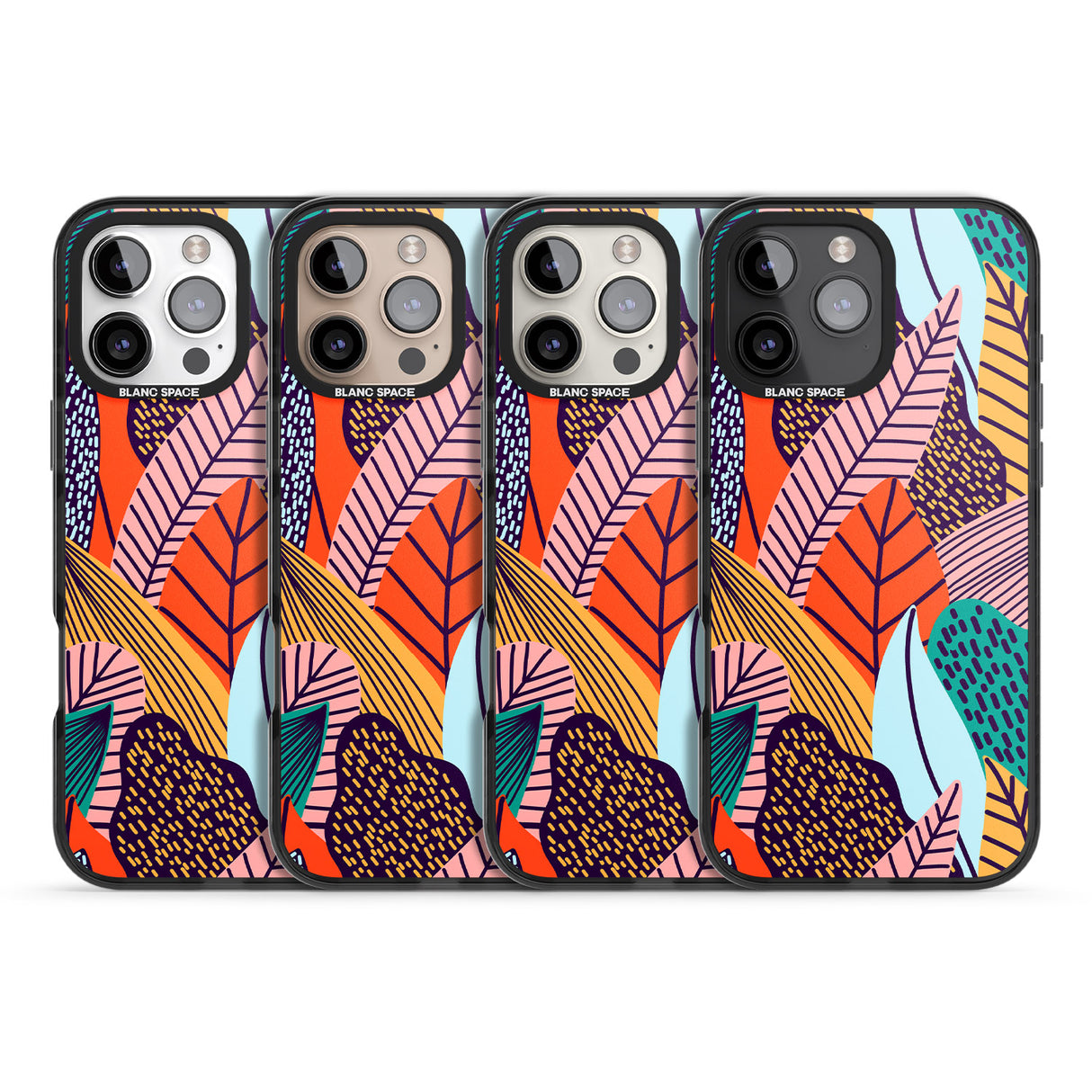 iPhone 16 Pro Max Abstract Leaves Black Impact Phone Case