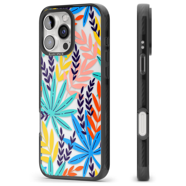 iPhone 16 Pro Max Tropical Palm Leaves Black Impact Phone Case