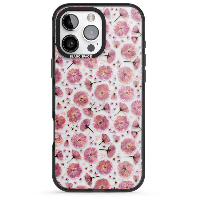 iPhone 16 Pro Max Pink Flowers & Blossoms Transparent Design Black Impact Phone Case