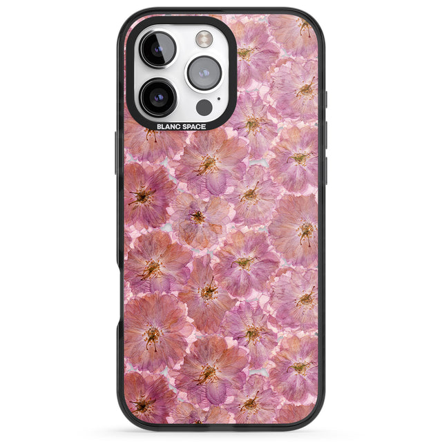 iPhone 16 Pro Max Large Pink Flowers Transparent Design Black Impact Phone Case